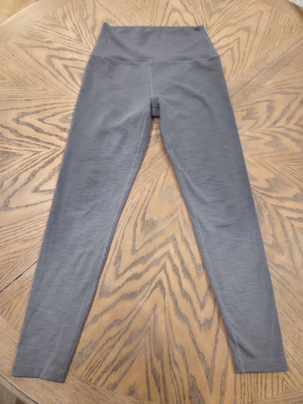 Beyond Yoga Heather Rib Midi High Waisted Legging in Smoke Grey Heather Medium